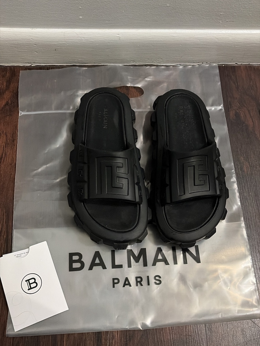 Balmain Black Logo Slide Sandals